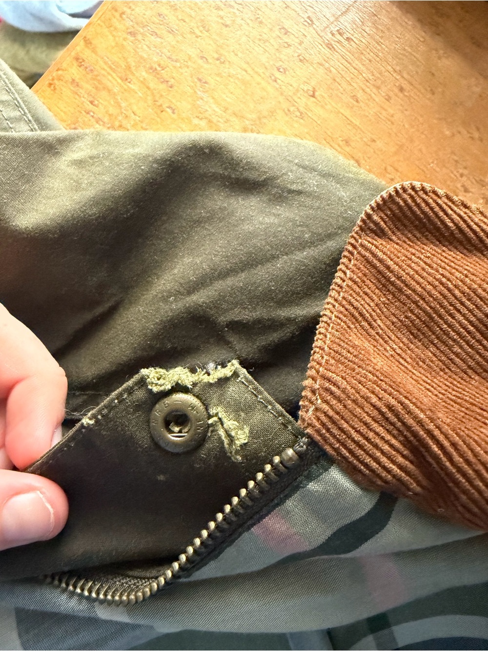 Barbour Olive Green Waxed Utility Jacket with Brown Corduroy Collar - Picture 4 of 4